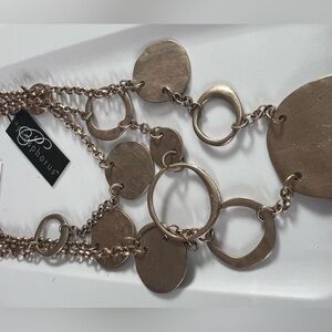 PHOSPHORUS BRAND Matte Cool Gold Statement Necklace HUGE circle chain link discs